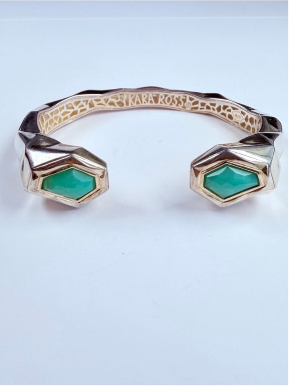 Kara Ross Chrysophrase 925 Sterling Silver Designer Cuff Bracelet